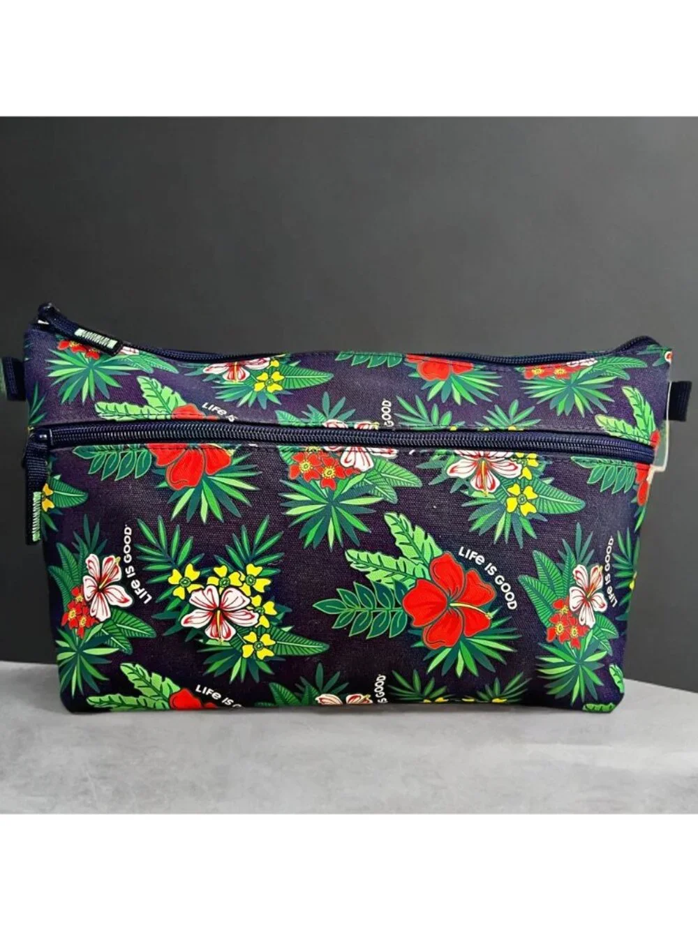 Life is Good Tropical Hibiscus Floral Zip Cosmetic Bag Make Up Travel Toiletry